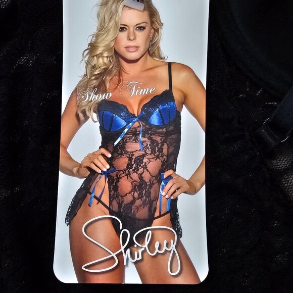 Shirley of Hollywood Intimates New Lace Net Black And Blue Nighty Lingerie Set - Picture 1 of 11